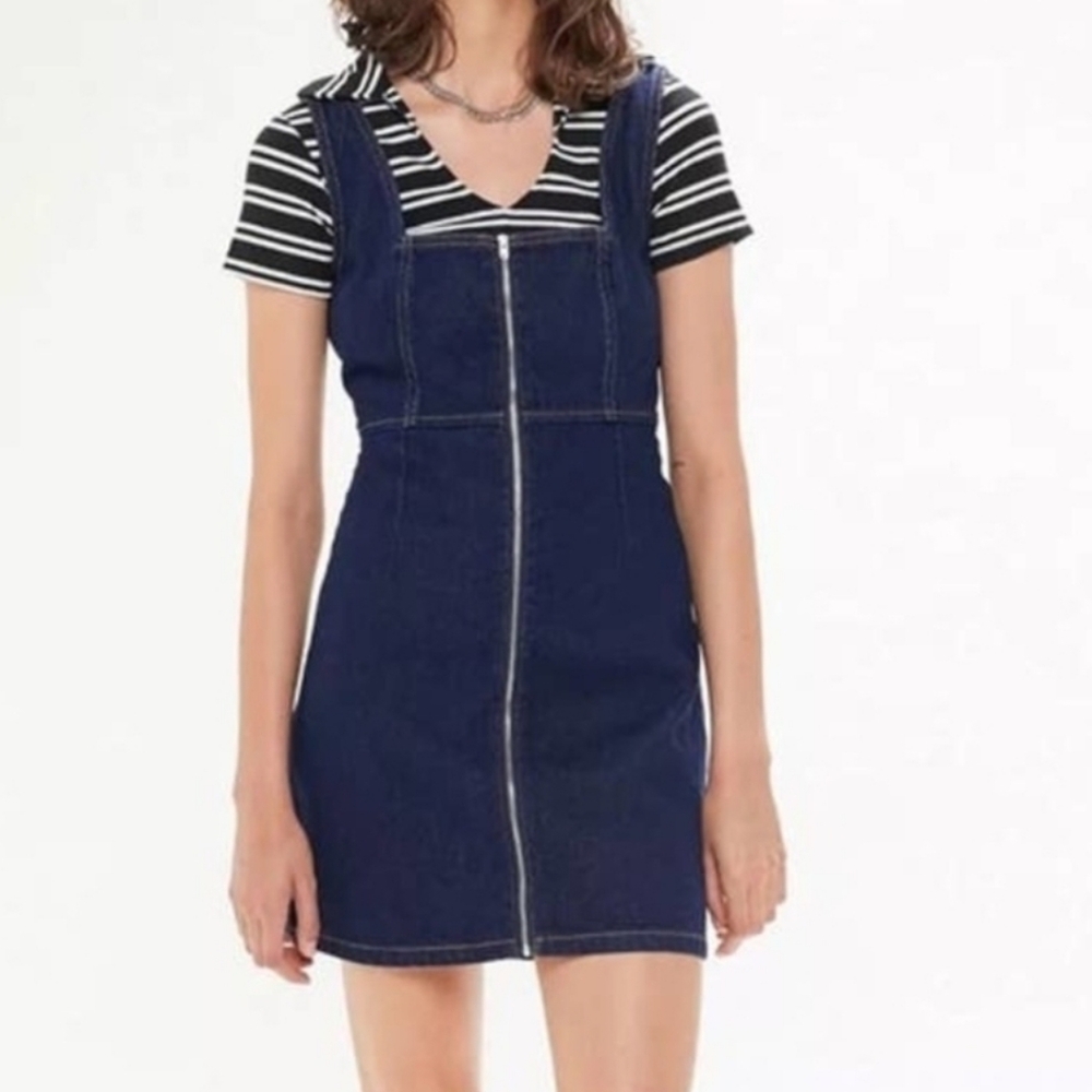 BDG Urban Outfitters Denim Zip Front Mini Dress, Square Neck, Dark Wash, EUC!